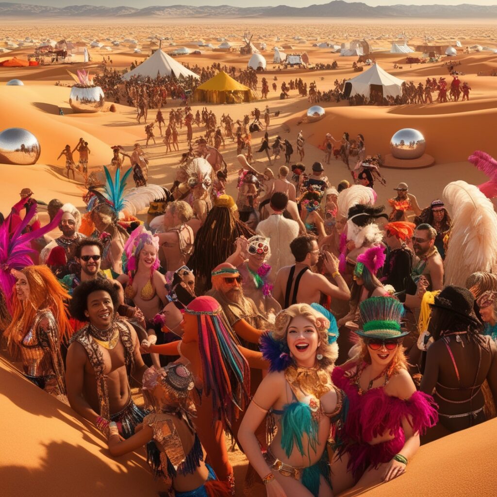 Unique costumes at the Burning Man Festival in Nevada Black Rock Desert